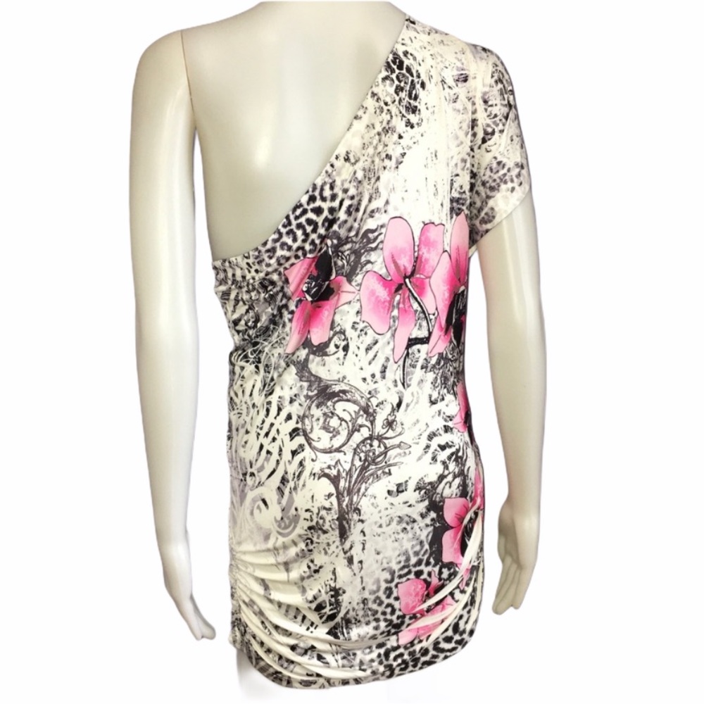 Pink Floral & Cheetah Print One Shoulder Dress Size XS - Picture 4 of 8